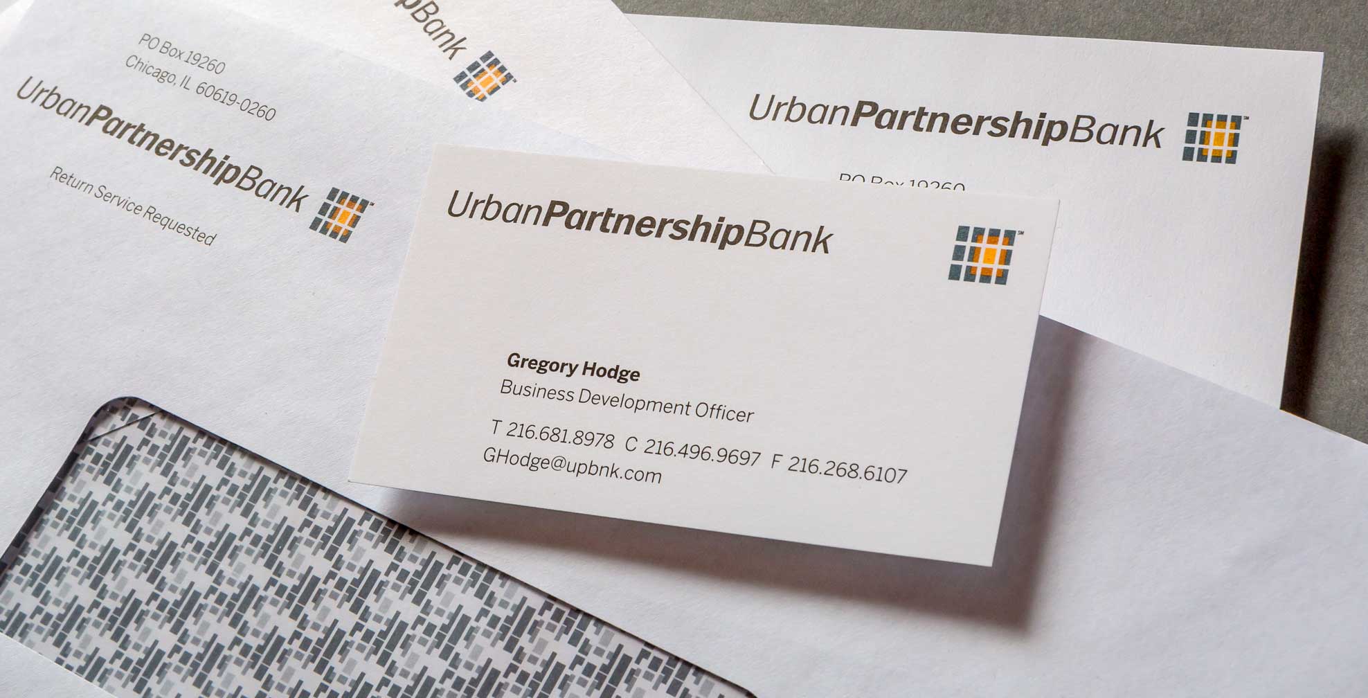urban-partnership-bank_stationery.jpg Art Direction by: Bart Crosby, Crosby Associates
